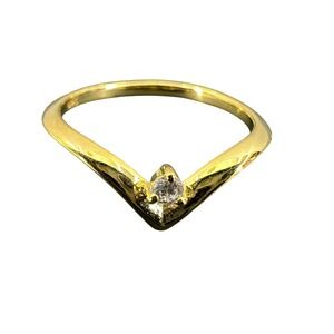 Gold Tone V Wishbone Ring with Cubic Zirconia Accent Fashion Jewelry Size 6